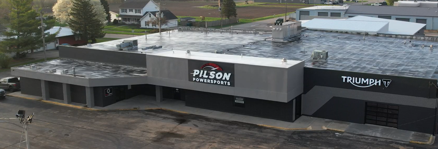 Pilson Powersports store drone shot